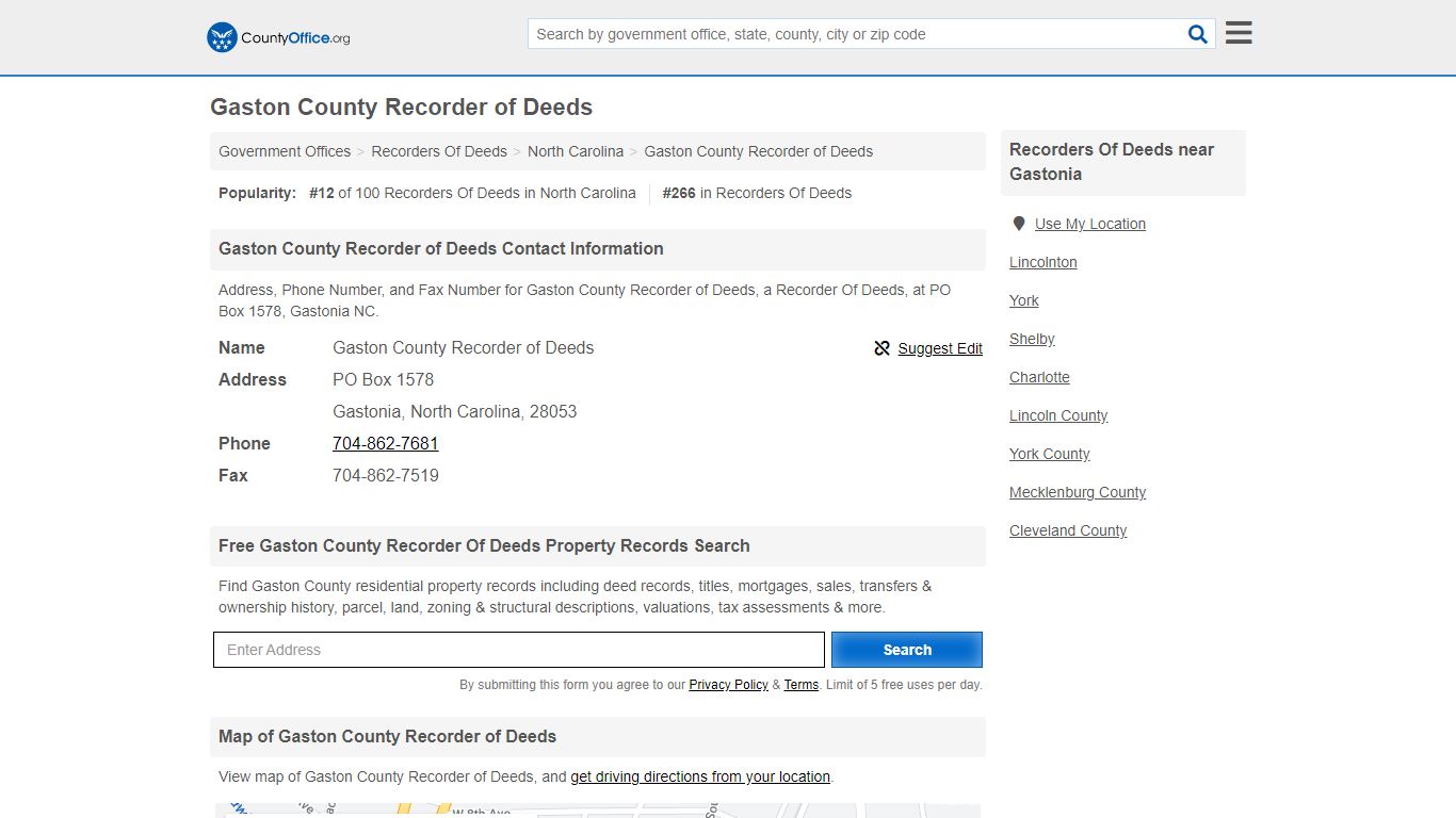 Gaston County Recorder of Deeds - Gastonia, NC (Address, Phone, and Fax)