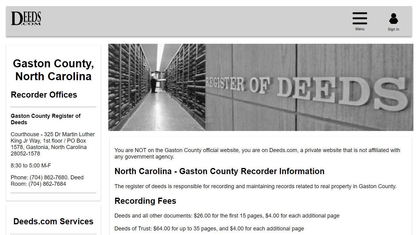 Gaston County Recorder Information North Carolina - Deeds.com