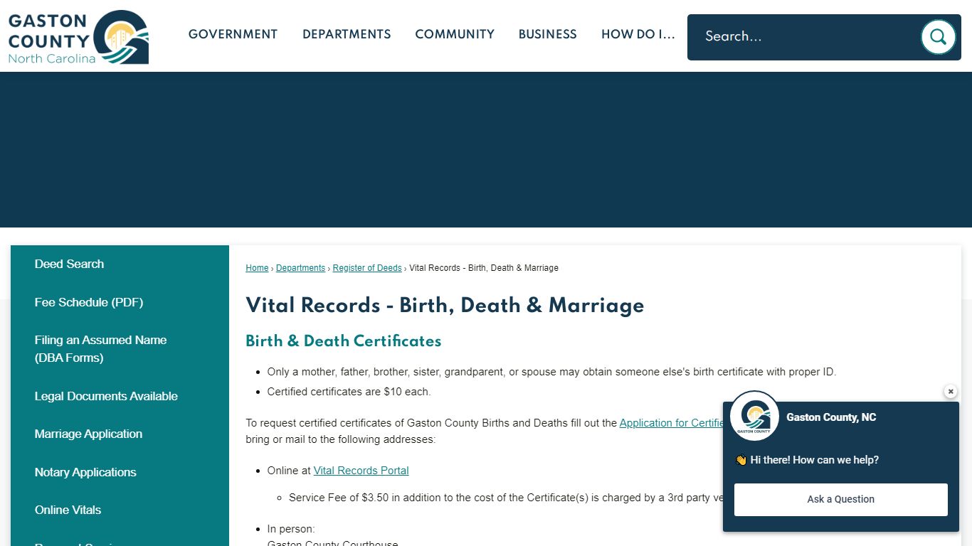 Vital Records - Birth, Death & Marriage | Gaston County, NC